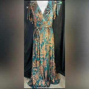 Elegant Teal and Gold Floral Dress